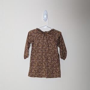 H&M Fall Floral Dress Size 12/18m Ruffle Neck Brown Neutrals Blush